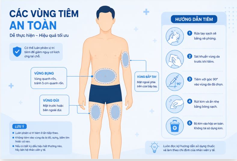 Sơ đồ các vị trí cách tiêm Mounjaro trên cơ thể